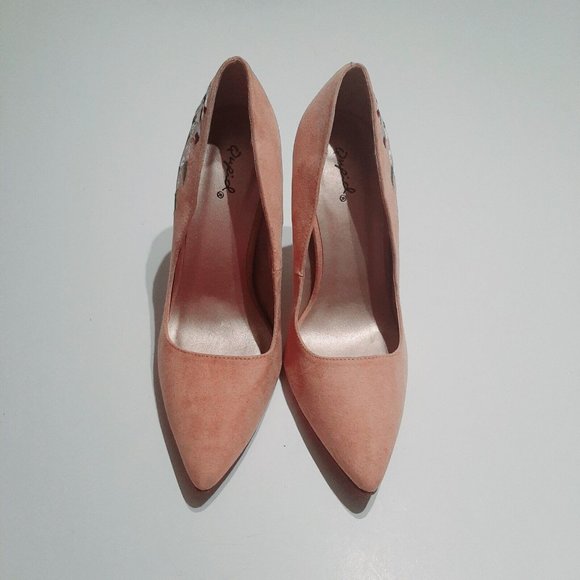 Women's Qupid Milia Floral Embroidered Suede Pointy Toe Stiletto Pump SZ 9 - Picture 1 of 6